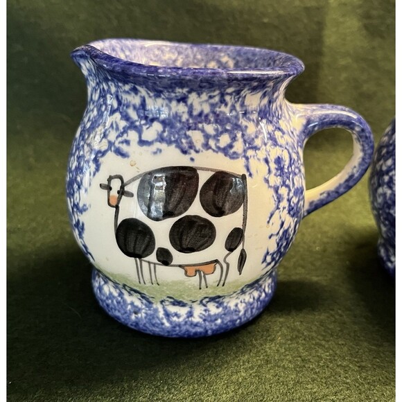 Vintage Molly Davis Spatterware Spongeware Cream & Sugar Bowl Farmhouse Cottage - Picture 2 of 9